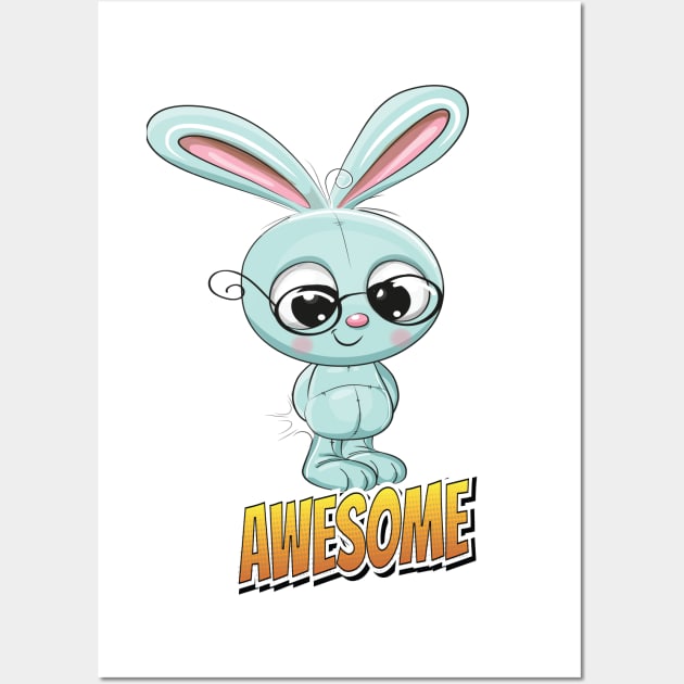 Bunny Awesome Cute Kawaii Cartoon Wall Art by ProjectX23Red